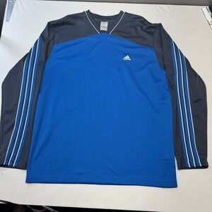 Adidas Long Sleeve Heavyweight Shirt Size L Large Blue Black Stripes Y2K 2006